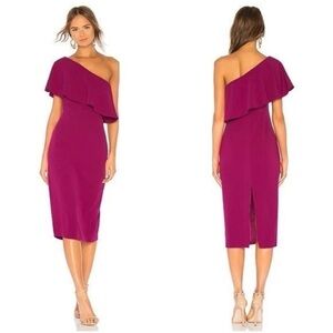 Lovers + Friends Magenta One Shoulder Midi Dress